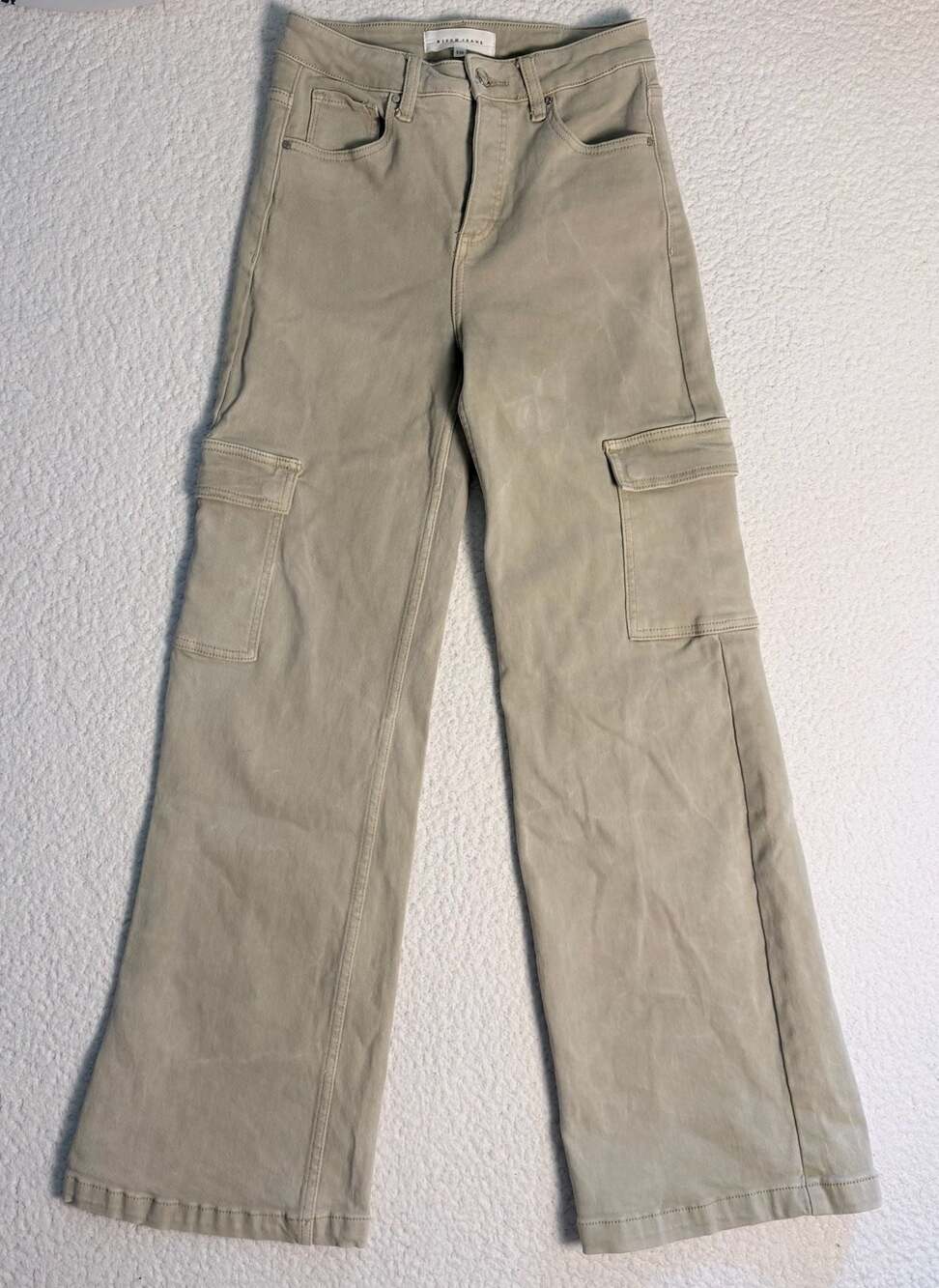 Risen Jeans High Waisted Wide Leg Cargo Pocket Jeans in Khaki